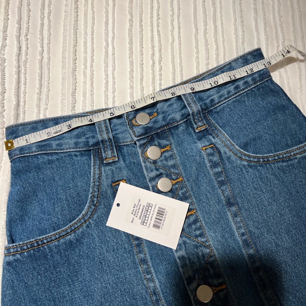 Showpo Alisa Midi Skirt- Ultra High-waisted Dark Blue Denim - Picture 5 of 9